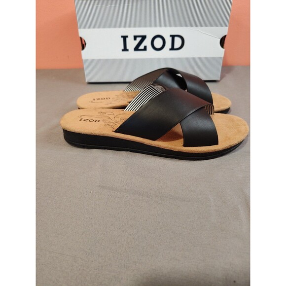 Women's IZOD Alyssa Strap Slide Sandals Black 7 - Picture 2 of 5